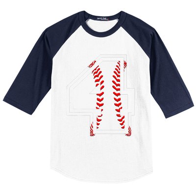 4th Birthday Baseball Big Number Four 4 Year Old Cute Gift Baseball Sleeve Shirt