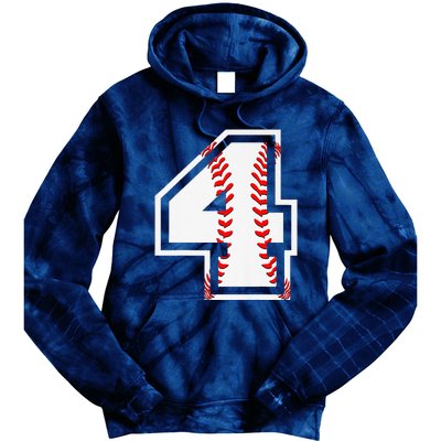 4th Birthday Baseball Big Number Four 4 Year Old Cute Gift Tie Dye Hoodie