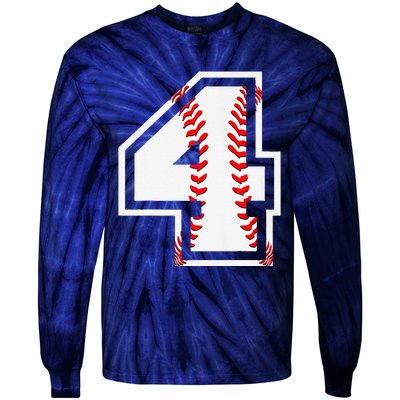 4th Birthday Baseball Big Number Four 4 Year Old Cute Gift Tie-Dye Long Sleeve Shirt