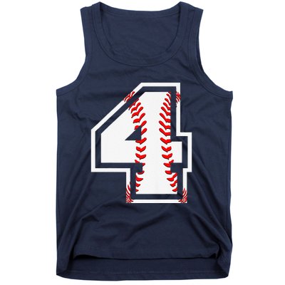 4th Birthday Baseball Big Number Four 4 Year Old Cute Gift Tank Top