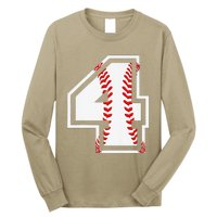 4th Birthday Baseball Big Number Four 4 Year Old Cute Gift Long Sleeve Shirt