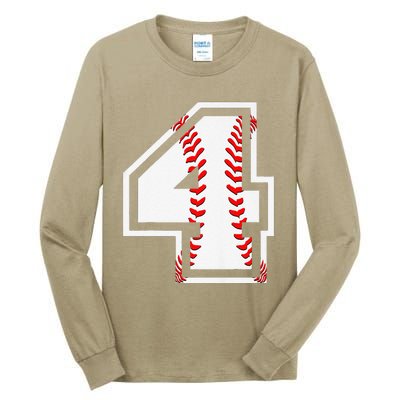 4th Birthday Baseball Big Number Four 4 Year Old Cute Gift Tall Long Sleeve T-Shirt