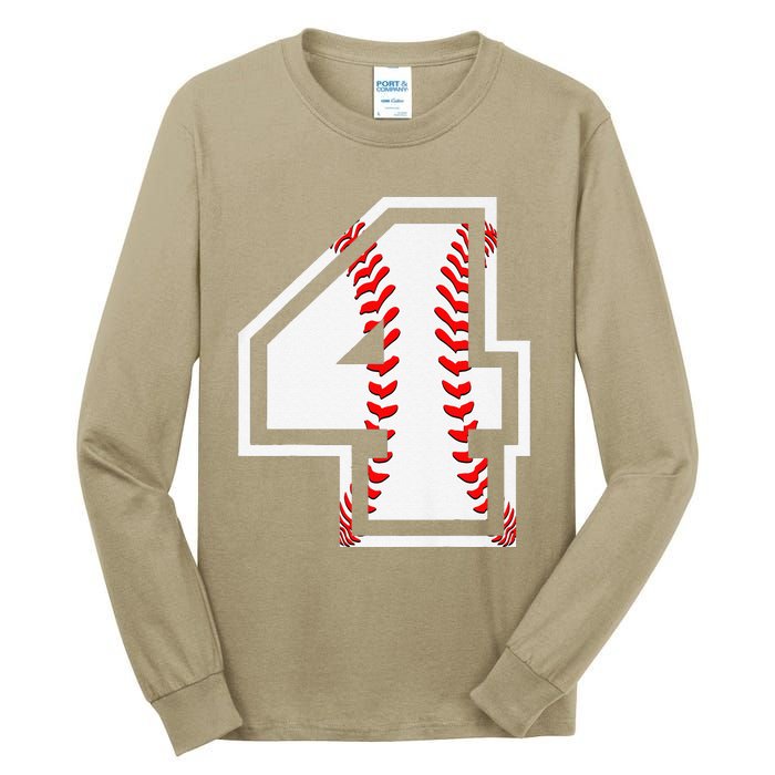 4th Birthday Baseball Big Number Four 4 Year Old Cute Gift Tall Long Sleeve T-Shirt