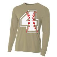 4th Birthday Baseball Big Number Four 4 Year Old Cute Gift Cooling Performance Long Sleeve Crew