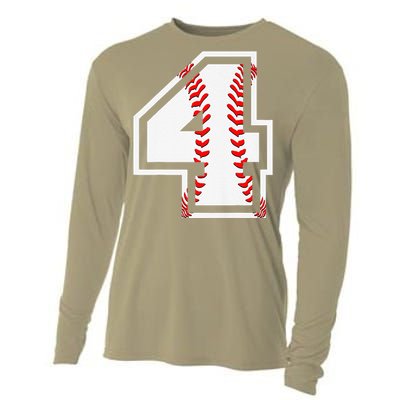 4th Birthday Baseball Big Number Four 4 Year Old Cute Gift Cooling Performance Long Sleeve Crew