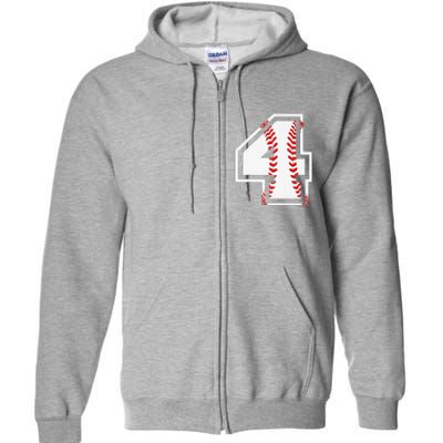 4th Birthday Baseball Big Number Four 4 Year Old Cute Gift Full Zip Hoodie