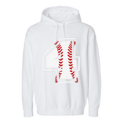 4th Birthday Baseball Big Number Four 4 Year Old Cute Gift Garment-Dyed Fleece Hoodie