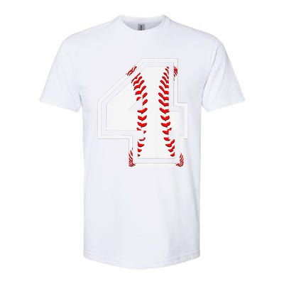 4th Birthday Baseball Big Number Four 4 Year Old Cute Gift Softstyle CVC T-Shirt