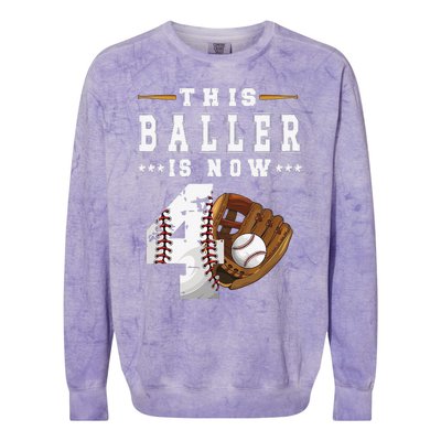 4th Birthday Baseball Big Number Four 4 Year Old Cute Colorblast Crewneck Sweatshirt