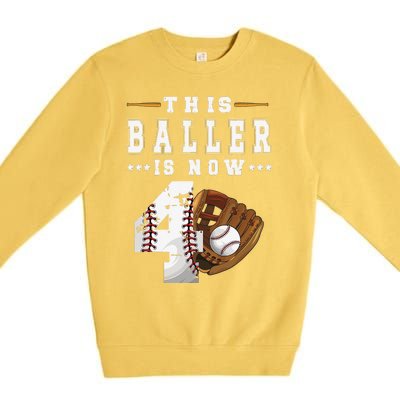 4th Birthday Baseball Big Number Four 4 Year Old Cute Premium Crewneck Sweatshirt