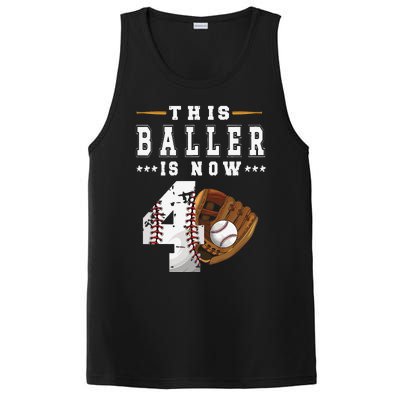 4th Birthday Baseball Big Number Four 4 Year Old Cute PosiCharge Competitor Tank