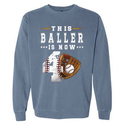 4th Birthday Baseball Big Number Four 4 Year Old Cute Garment-Dyed Sweatshirt