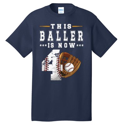 4th Birthday Baseball Big Number Four 4 Year Old Cute Tall T-Shirt