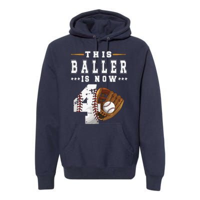 4th Birthday Baseball Big Number Four 4 Year Old Cute Premium Hoodie