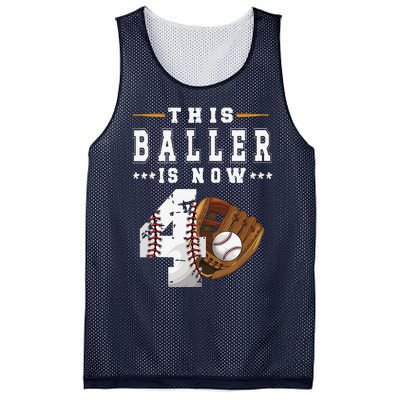 4th Birthday Baseball Big Number Four 4 Year Old Cute Mesh Reversible Basketball Jersey Tank