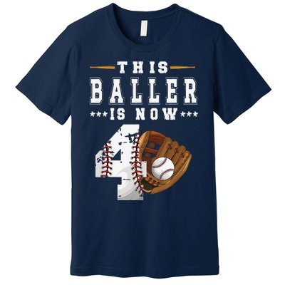 4th Birthday Baseball Big Number Four 4 Year Old Cute Premium T-Shirt