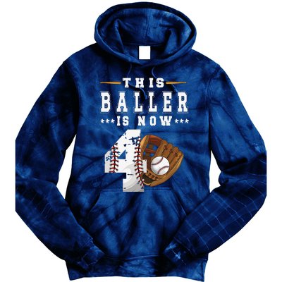 4th Birthday Baseball Big Number Four 4 Year Old Cute Tie Dye Hoodie