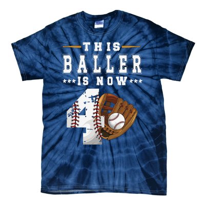 4th Birthday Baseball Big Number Four 4 Year Old Cute Tie-Dye T-Shirt