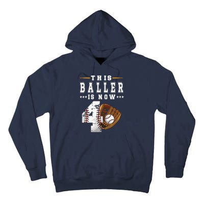 4th Birthday Baseball Big Number Four 4 Year Old Cute Tall Hoodie