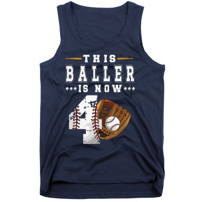 4th Birthday Baseball Big Number Four 4 Year Old Cute Tank Top