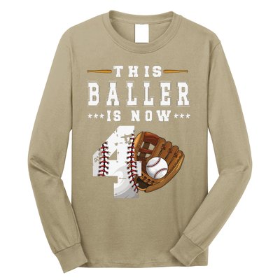 4th Birthday Baseball Big Number Four 4 Year Old Cute Long Sleeve Shirt