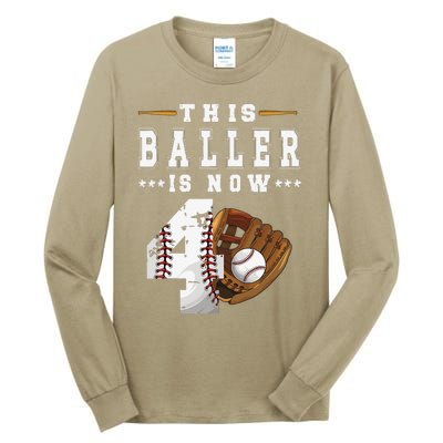 4th Birthday Baseball Big Number Four 4 Year Old Cute Tall Long Sleeve T-Shirt