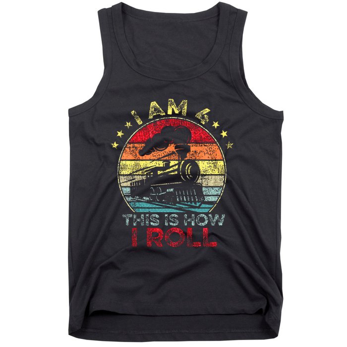 4th Birthday Boy Train 4 Year Old Birthday Tank Top