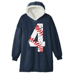 4th Birthday Baseball Big Number Four 4 Year Old Funny Gift Hooded Wearable Blanket