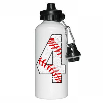 4th Birthday Baseball Big Number Four 4 Year Old Funny Gift Aluminum Water Bottle