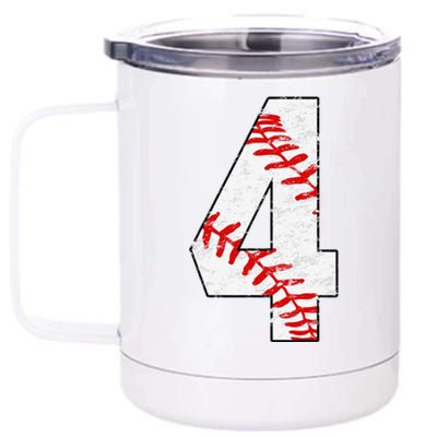 4th Birthday Baseball Big Number Four 4 Year Old Funny Gift 12 oz Stainless Steel Tumbler Cup