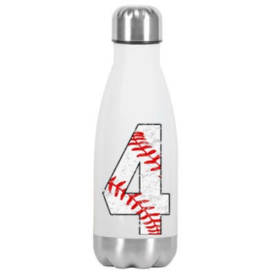 4th Birthday Baseball Big Number Four 4 Year Old Funny Gift Stainless Steel Insulated Water Bottle