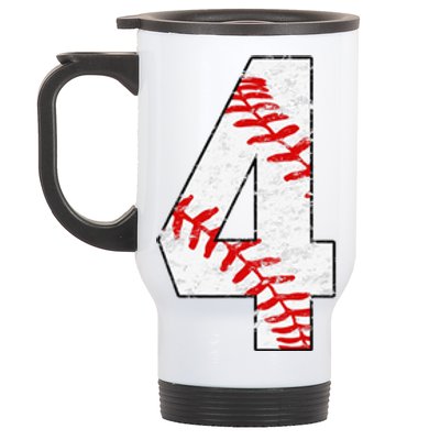 4th Birthday Baseball Big Number Four 4 Year Old Funny Gift Stainless Steel Travel Mug