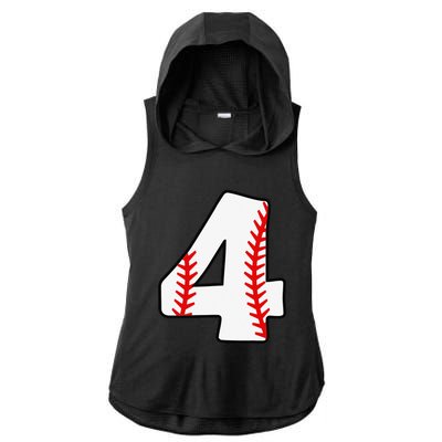 4th Birthday Baseball Big Number Four 4 Year Old Funny Ladies PosiCharge Tri-Blend Wicking Draft Hoodie Tank