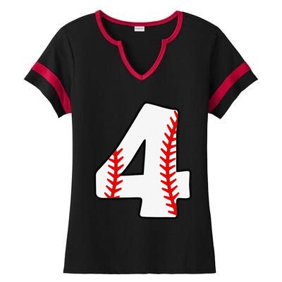 4th Birthday Baseball Big Number Four 4 Year Old Funny Ladies Halftime Notch Neck Tee