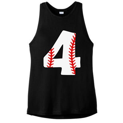 4th Birthday Baseball Big Number Four 4 Year Old Funny Ladies PosiCharge Tri-Blend Wicking Tank