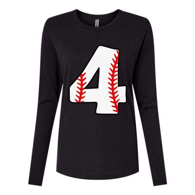 4th Birthday Baseball Big Number Four 4 Year Old Funny Womens Cotton Relaxed Long Sleeve T-Shirt