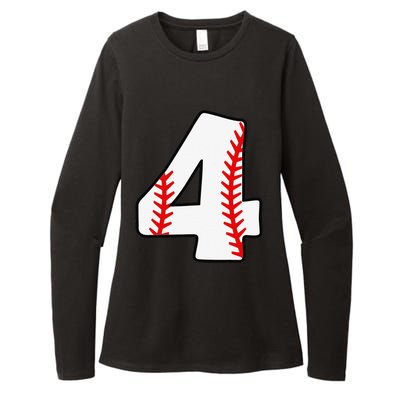 4th Birthday Baseball Big Number Four 4 Year Old Funny Womens CVC Long Sleeve Shirt