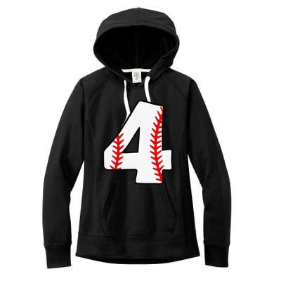 4th Birthday Baseball Big Number Four 4 Year Old Funny Women's Fleece Hoodie