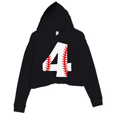 4th Birthday Baseball Big Number Four 4 Year Old Funny Crop Fleece Hoodie