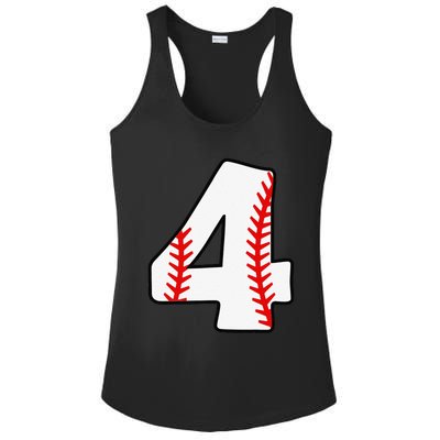 4th Birthday Baseball Big Number Four 4 Year Old Funny Ladies PosiCharge Competitor Racerback Tank