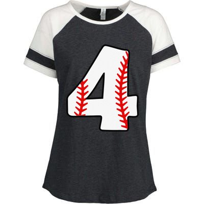 4th Birthday Baseball Big Number Four 4 Year Old Funny Enza Ladies Jersey Colorblock Tee