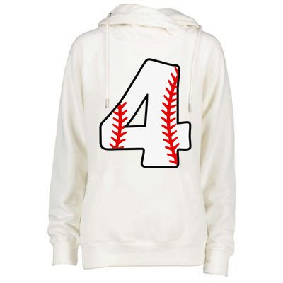 4th Birthday Baseball Big Number Four 4 Year Old Funny Womens Funnel Neck Pullover Hood