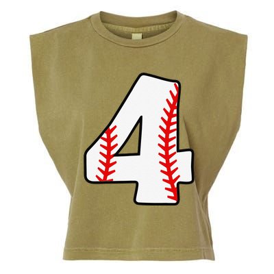 4th Birthday Baseball Big Number Four 4 Year Old Funny Garment-Dyed Women's Muscle Tee