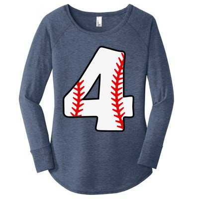 4th Birthday Baseball Big Number Four 4 Year Old Funny Women's Perfect Tri Tunic Long Sleeve Shirt