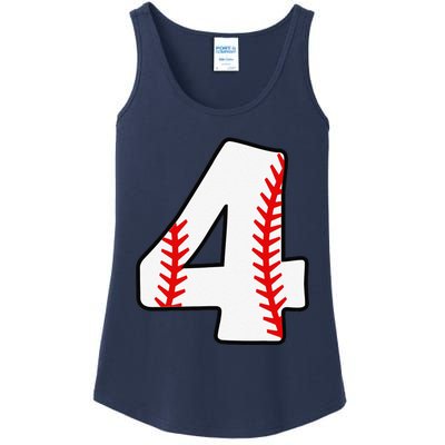 4th Birthday Baseball Big Number Four 4 Year Old Funny Ladies Essential Tank