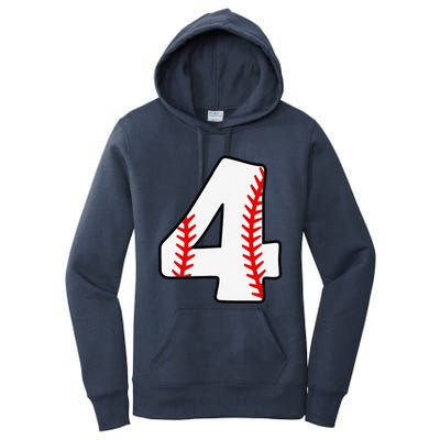 4th Birthday Baseball Big Number Four 4 Year Old Funny Women's Pullover Hoodie