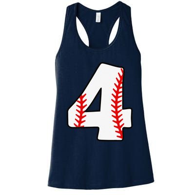 4th Birthday Baseball Big Number Four 4 Year Old Funny Women's Racerback Tank