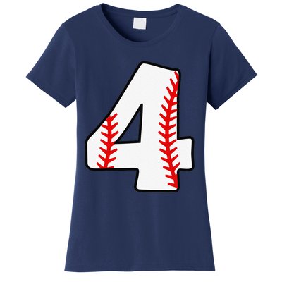 4th Birthday Baseball Big Number Four 4 Year Old Funny Women's T-Shirt