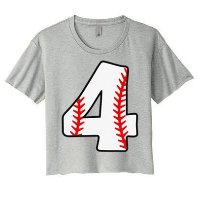 4th Birthday Baseball Big Number Four 4 Year Old Funny Women's Crop Top Tee