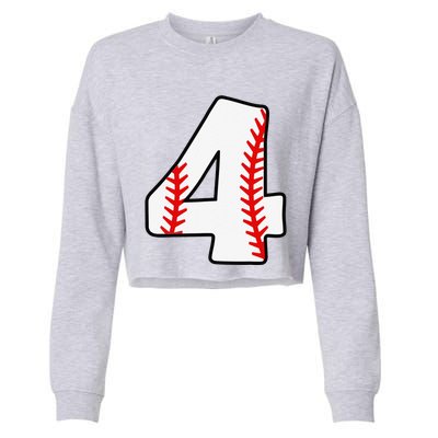 4th Birthday Baseball Big Number Four 4 Year Old Funny Cropped Pullover Crew